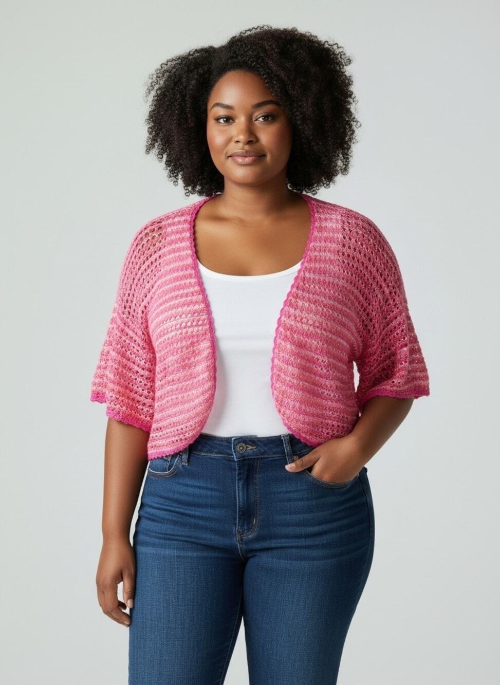 NWOT Liz Claiborne 3X Plus Size Open Knit Shrug Coverup Layering Pink Coral